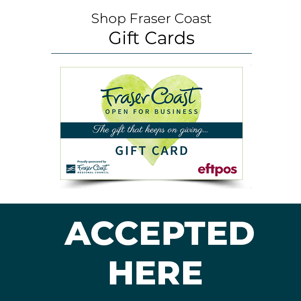 Fraser coast gift card accepted here square blue