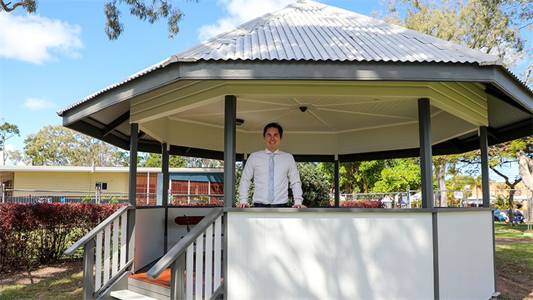 Mayor George Seymour standing inside the Scarness Rotunda