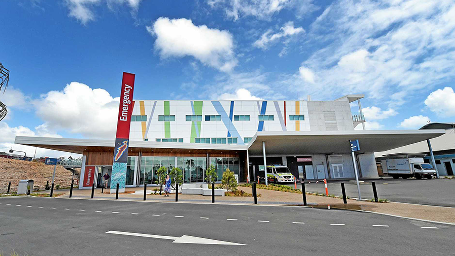 Emergency entry at front of hospital building