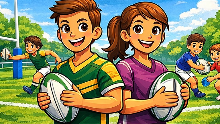 Illustration of young people playing NRL