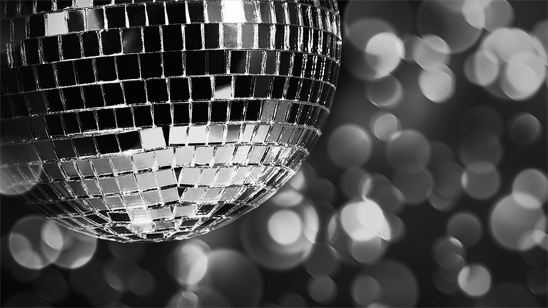 Black and white disco ball and lights