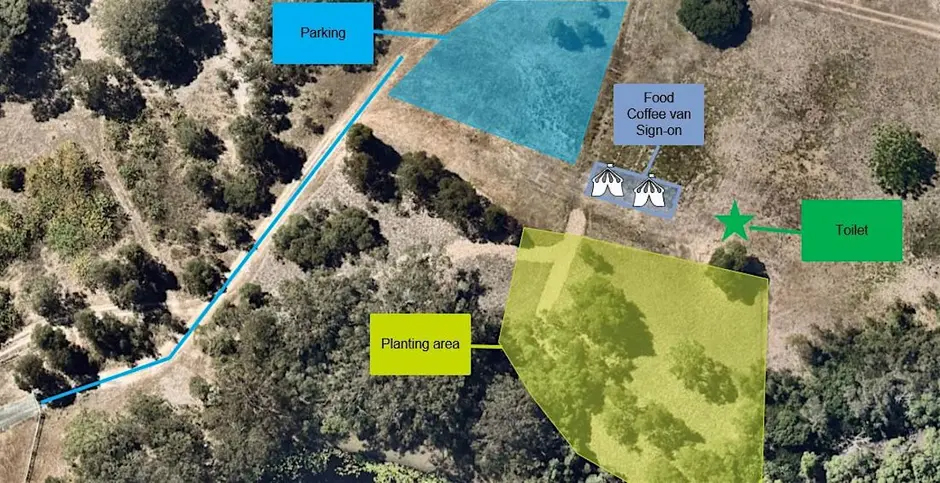 Site map of community tree planting event at Possum Park