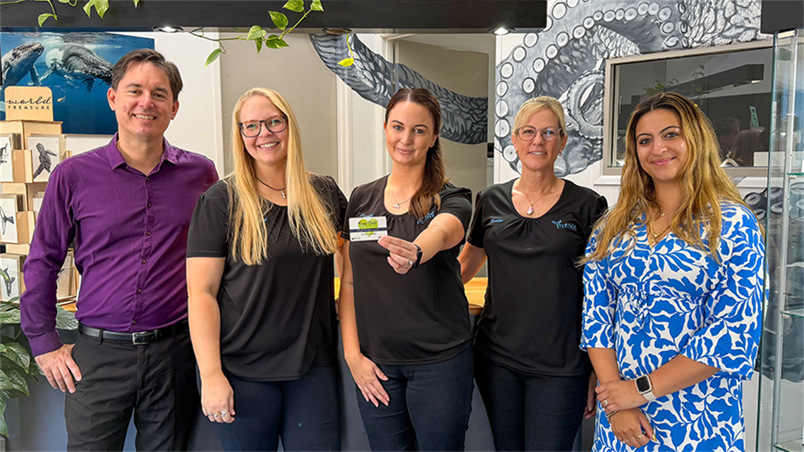 Mayor George Seymour and Cr Sara Diana Faraj with team from local business, World Treasure 