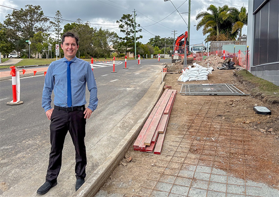 Mayor George Seymour at site of Madsen Road Footpath Construction