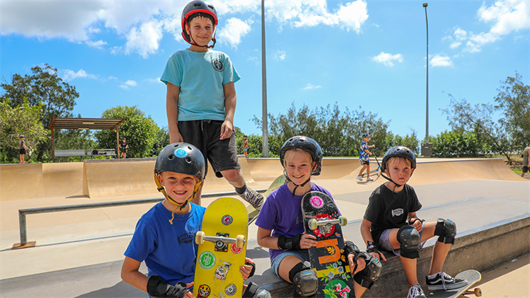 Group of young people at skate park