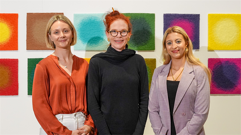 Sarah Thomson, Karee Dahl and Cr Sara Souvlis at the Hervey Bay Regional Gallery