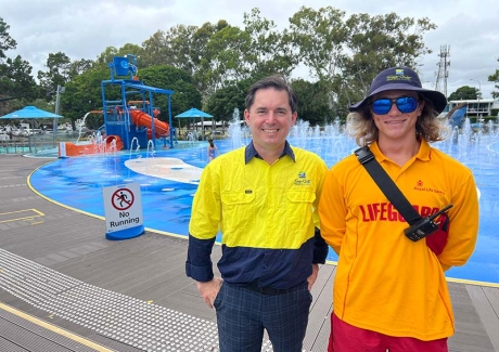 Mayor george seymour with a lifeguard at wetside jpg