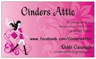 cinders attic business card